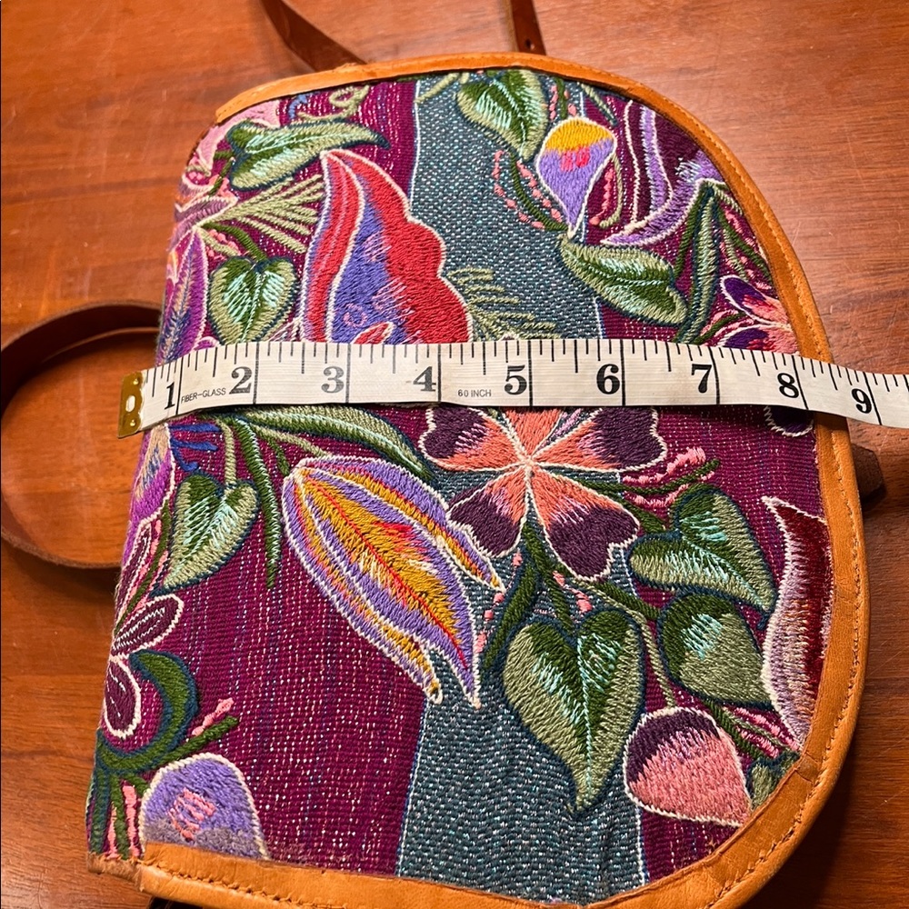 Bohemian Leather Embroidered Floral Cross Body Bag - Picture 6 of 8